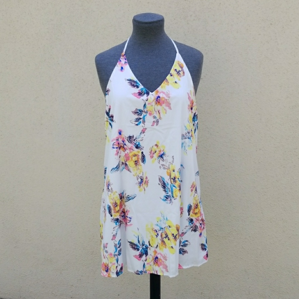 White Halter Floral Dress (NEW)